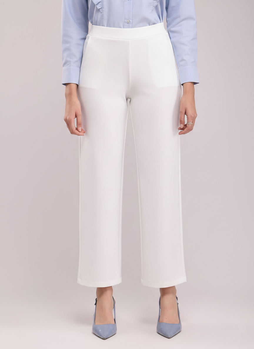High-Waisted White Wide-Leg Cropped Trousers