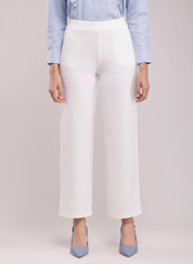High-Waisted White Wide-Leg Cropped Trousers