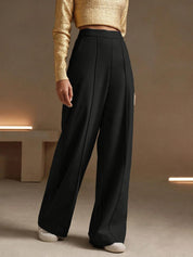 High-Waisted Black Wide-Leg Pleated Trousers