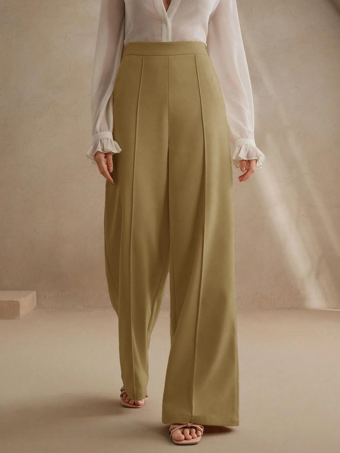 High-Waisted Black Wide-Leg Pleated Trousers