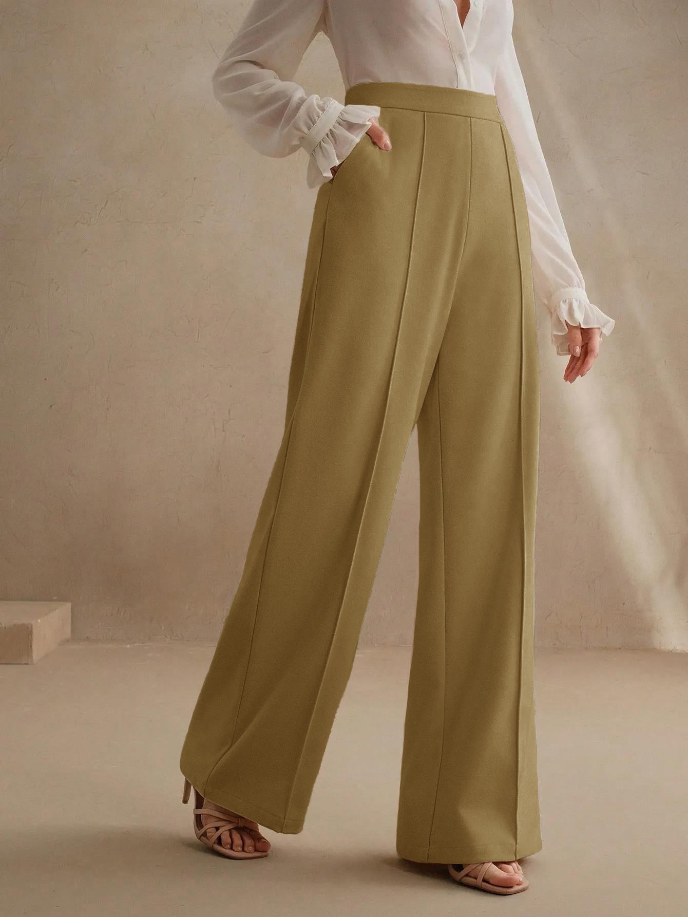 High-Waisted Black Wide-Leg Pleated Trousers
