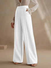 High-Waisted White Wide-Leg Pleated Trousers