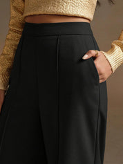 High-Waisted Beige Wide-Leg Pleated Trousers
