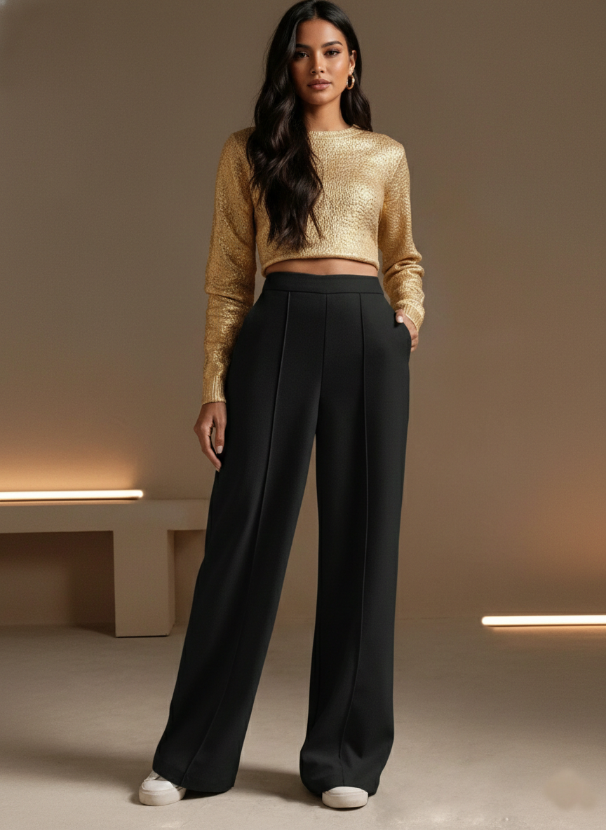 High-Waisted Burgundy Wide-Leg Pleated Trousers