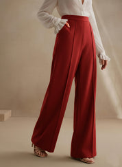 High-Waisted Burgundy Wide-Leg Pleated Trousers