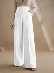 High-Waisted Ivory Wide-Leg Pleated Trousers