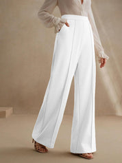 High-Waisted Ivory Wide-Leg Pleated Trousers