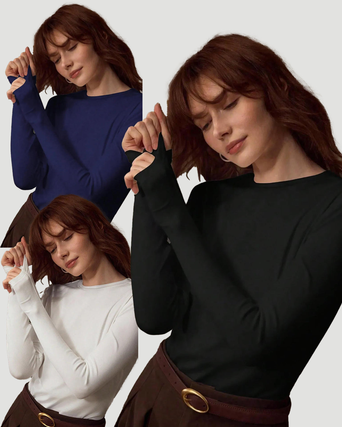 Women's 3 Pack Long Sleeve Stretch Basic Tops