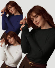 Women's 3 Pack Long Sleeve Stretch Basic Tops