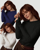 Women's 3 Pack Long Sleeve Stretch Basic Tops