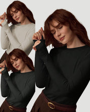 Women's 3 Pack Long Sleeve Crew Neck Tops