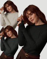 Women's 3 Pack Long Sleeve Crew Neck Tops