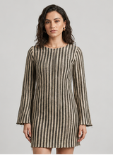 Black Beige Striped Bell Sleeve Mini Dress