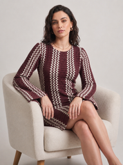 Burgundy Zigzag Crochet Bell Sleeve Dress