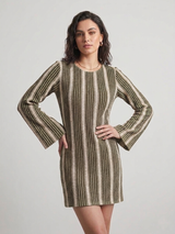 Olive Striped Crochet Puff Sleeve Dress