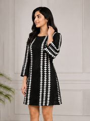 Black White Crochet Lace A-Line Dress