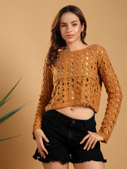 KOTTY Casual Printed Women Brown Top 