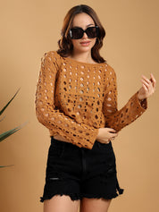 KOTTY Casual Printed Women Brown Top