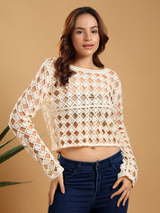 KOTTY Casual Printed Women Beige Top 