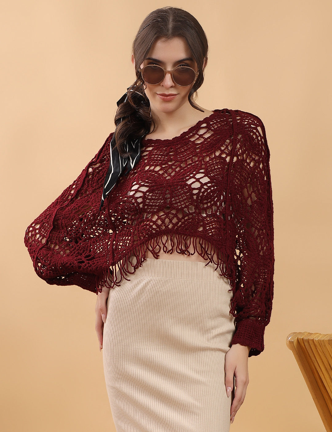 KOTTY Casual Printed Women Maroon Top 