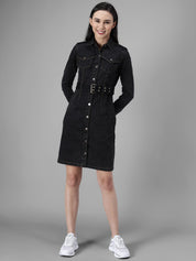 Kotty Black Casual Women Denim Dress 