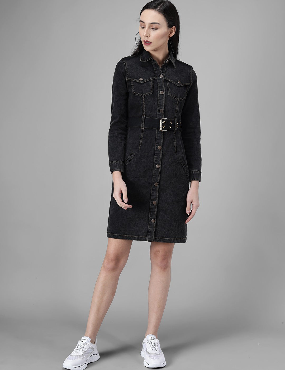 Kotty Black Casual Women Denim Dress 