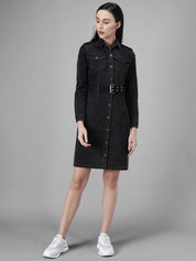 Kotty Black Casual Women Denim Dress 