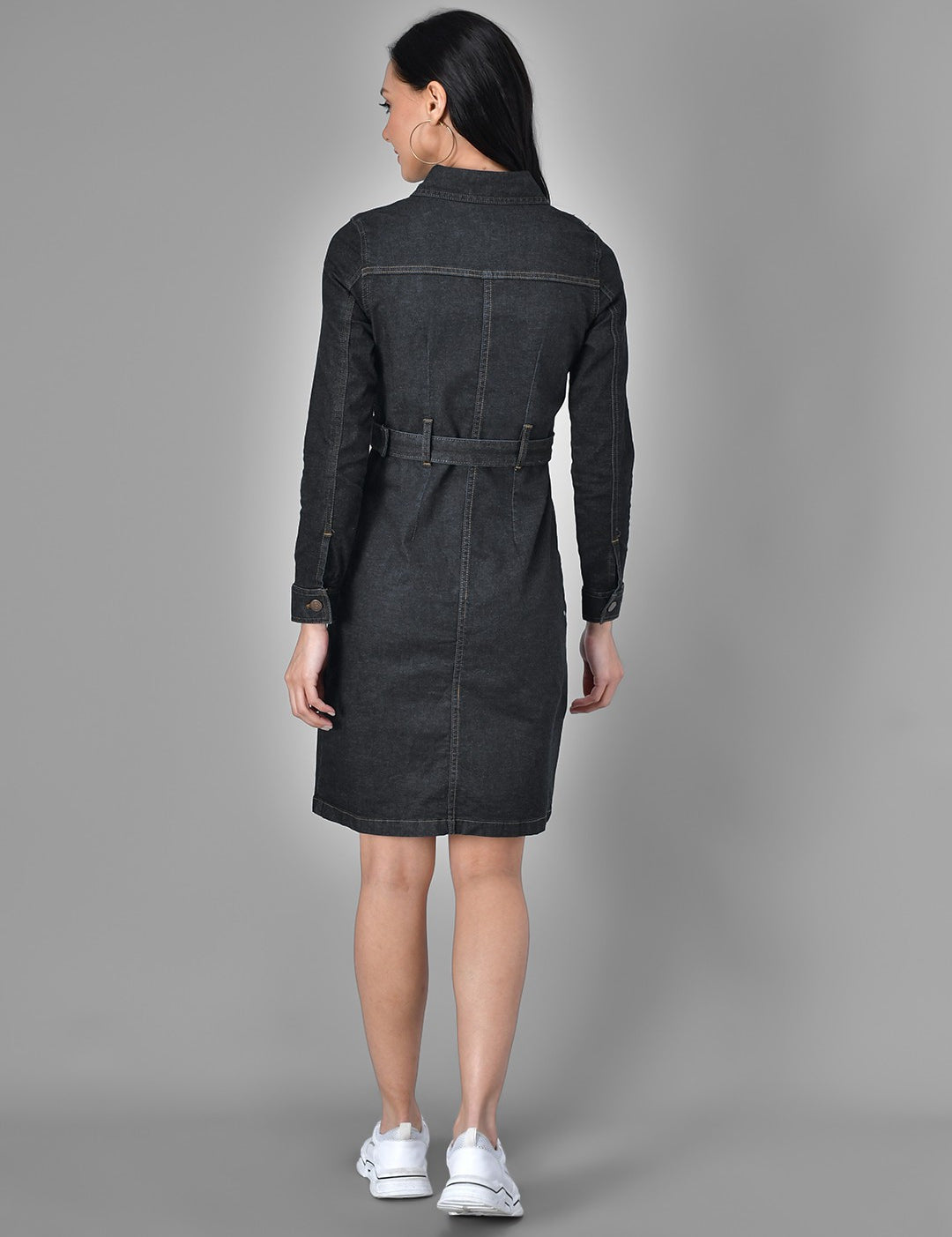 Kotty Black Casual Women Belted Denim Dress