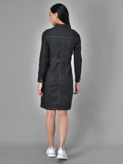 Kotty Black Casual Women Belted Denim Dress