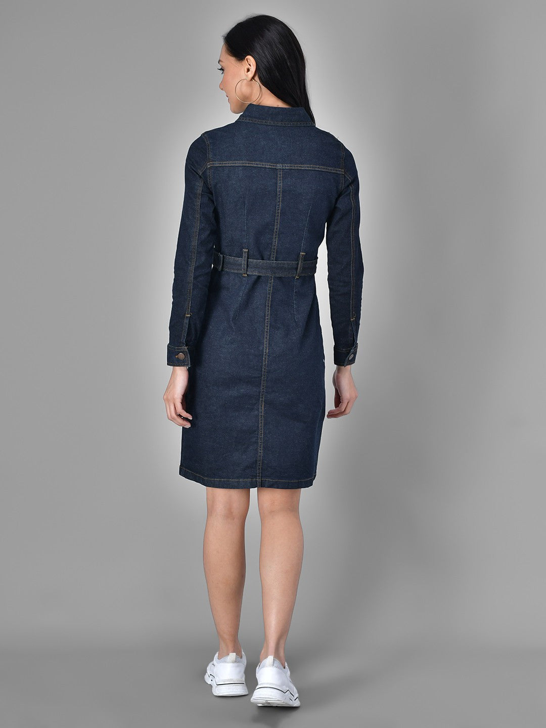 Kotty Dark Blue Casual Women Belted Denim Dress