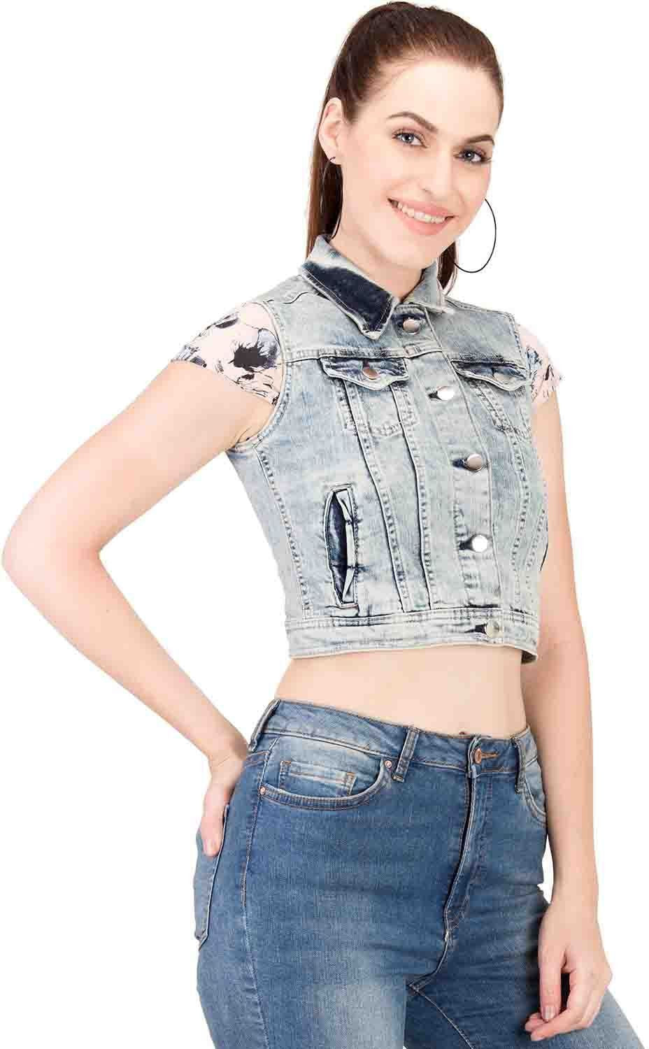 KOTTY Sleeveless Dyed/Ombre Women Denim Jacket 
