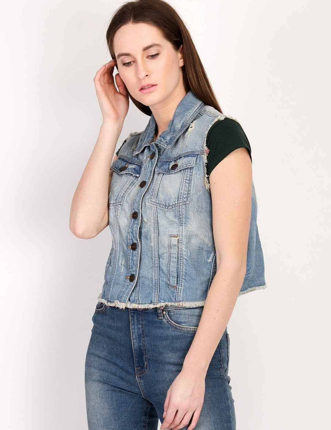 KOTTY Sleeveless Solid Women Denim Jacket 