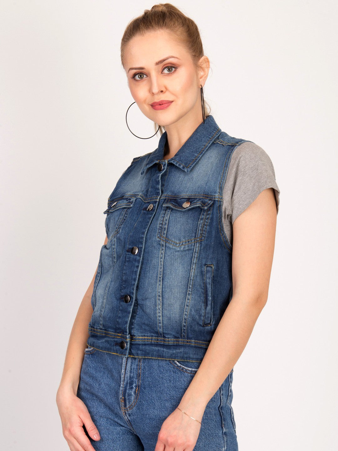 KOTTY Sleeveless Solid Women Denim Jacket 