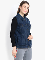 KOTTY Sleeveless Washed Women Denim Jacket 