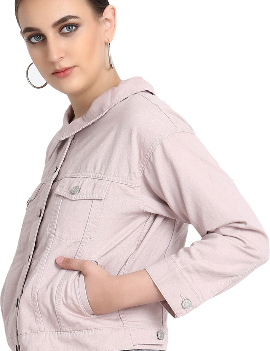 4th Sleeve Self Design Women Denim Jacket 