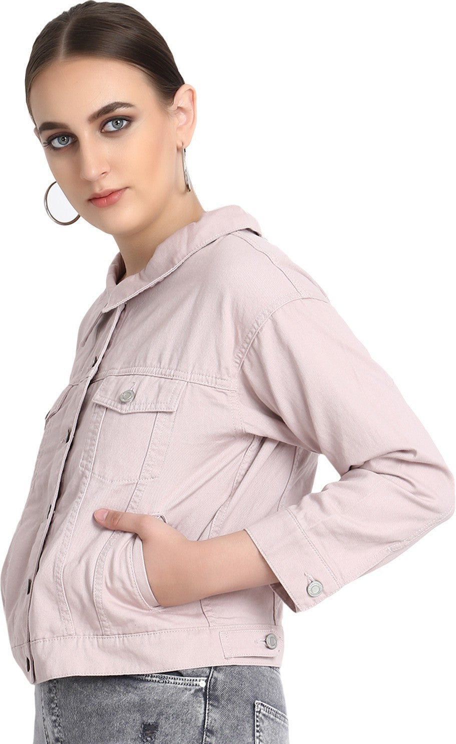 KOTTY 3/4th Sleeve Self Design Women Denim Jacket 