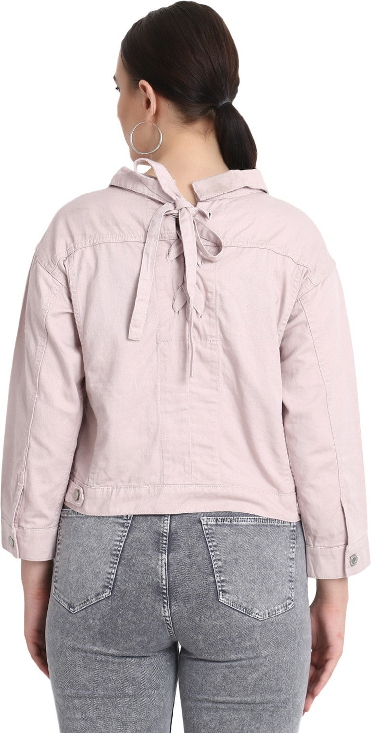 KOTTY 3/4th Sleeve Self Design Women Denim Jacket 