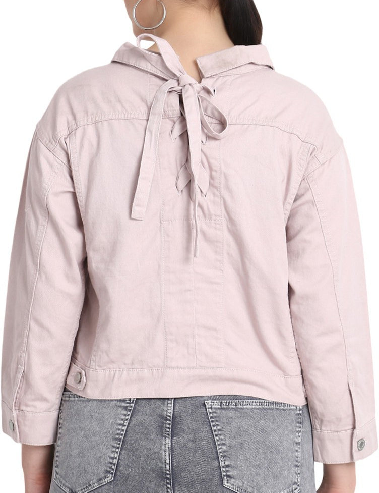 4th Sleeve Self Design Women Denim Jacket 