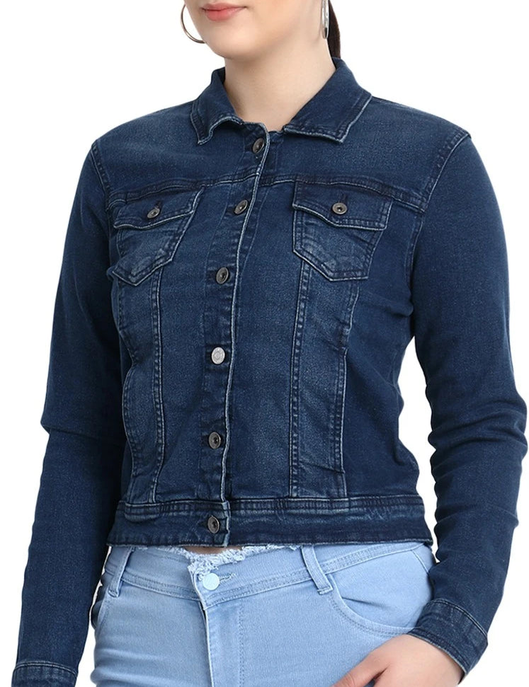 KOTTY Full Sleeve Washed Women Denim Jacket 