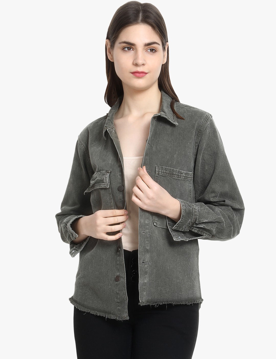 KOTTY Women Regular Denim Jacket Olive_Large