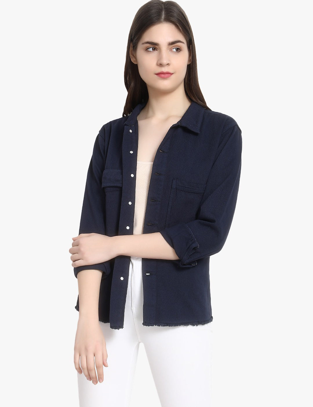 4th Sleeve Washed Women Denim Jacket 