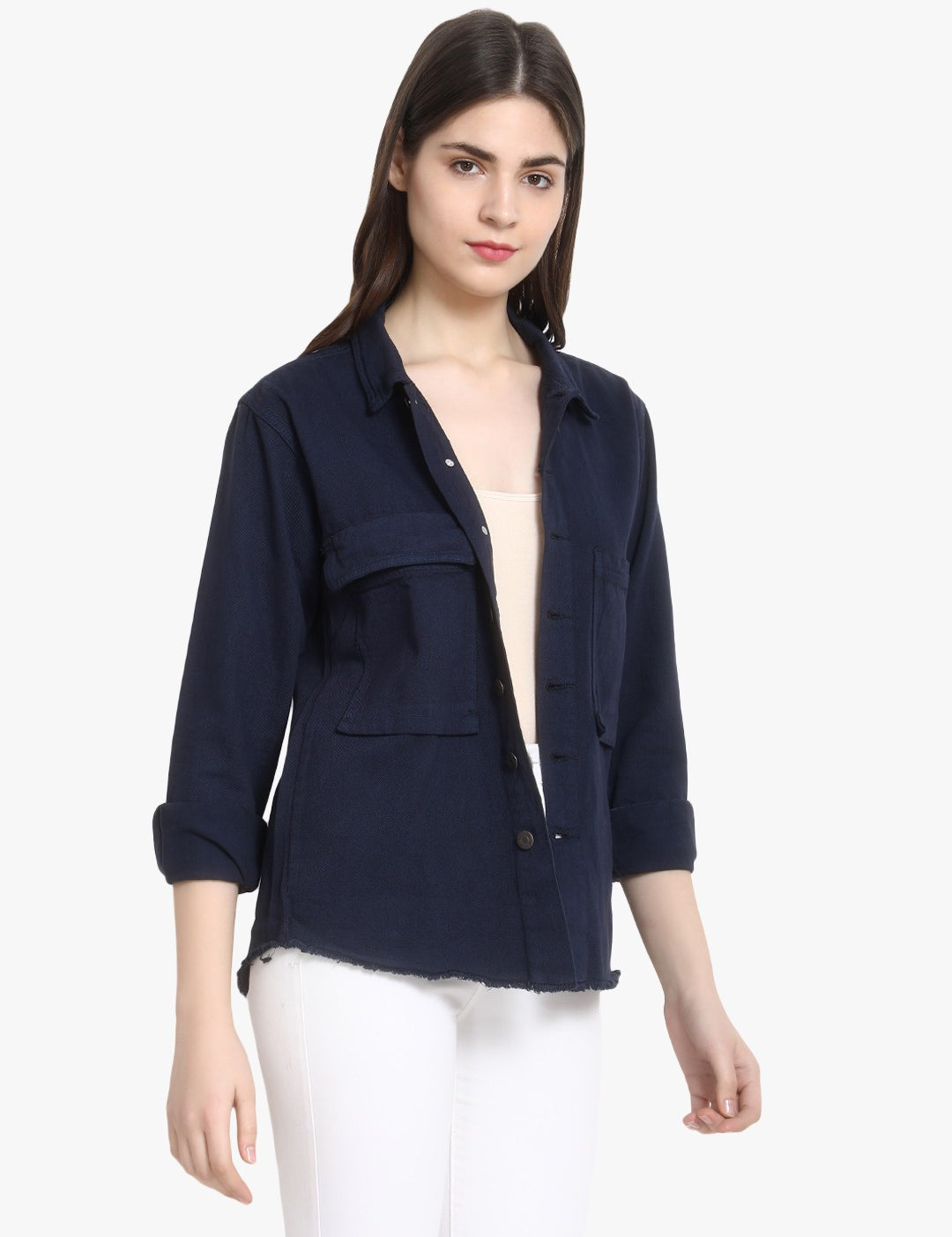 4th Sleeve Washed Women Denim Jacket 