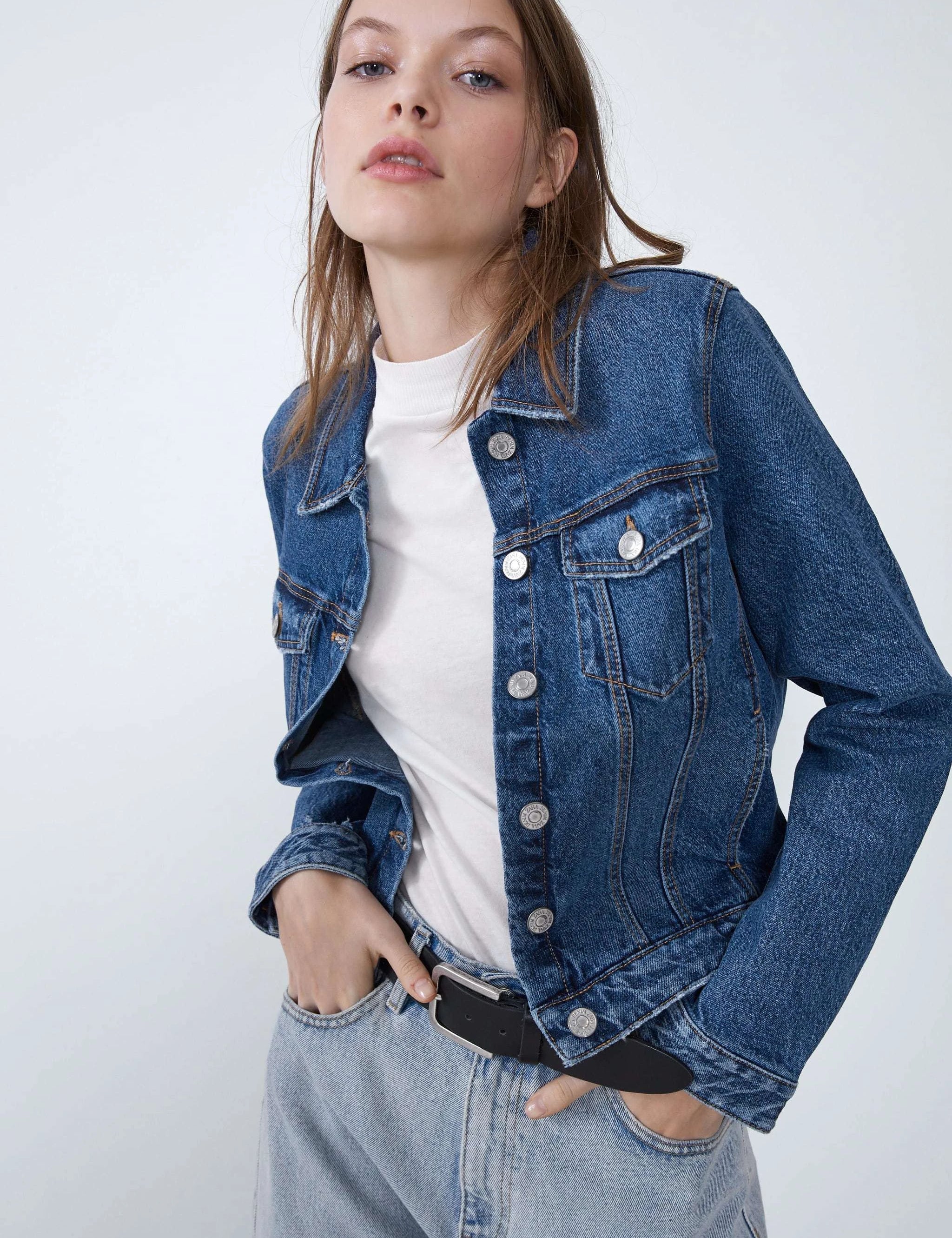 KOTTY Women Oversized Denim Jacket (Blue,Large)