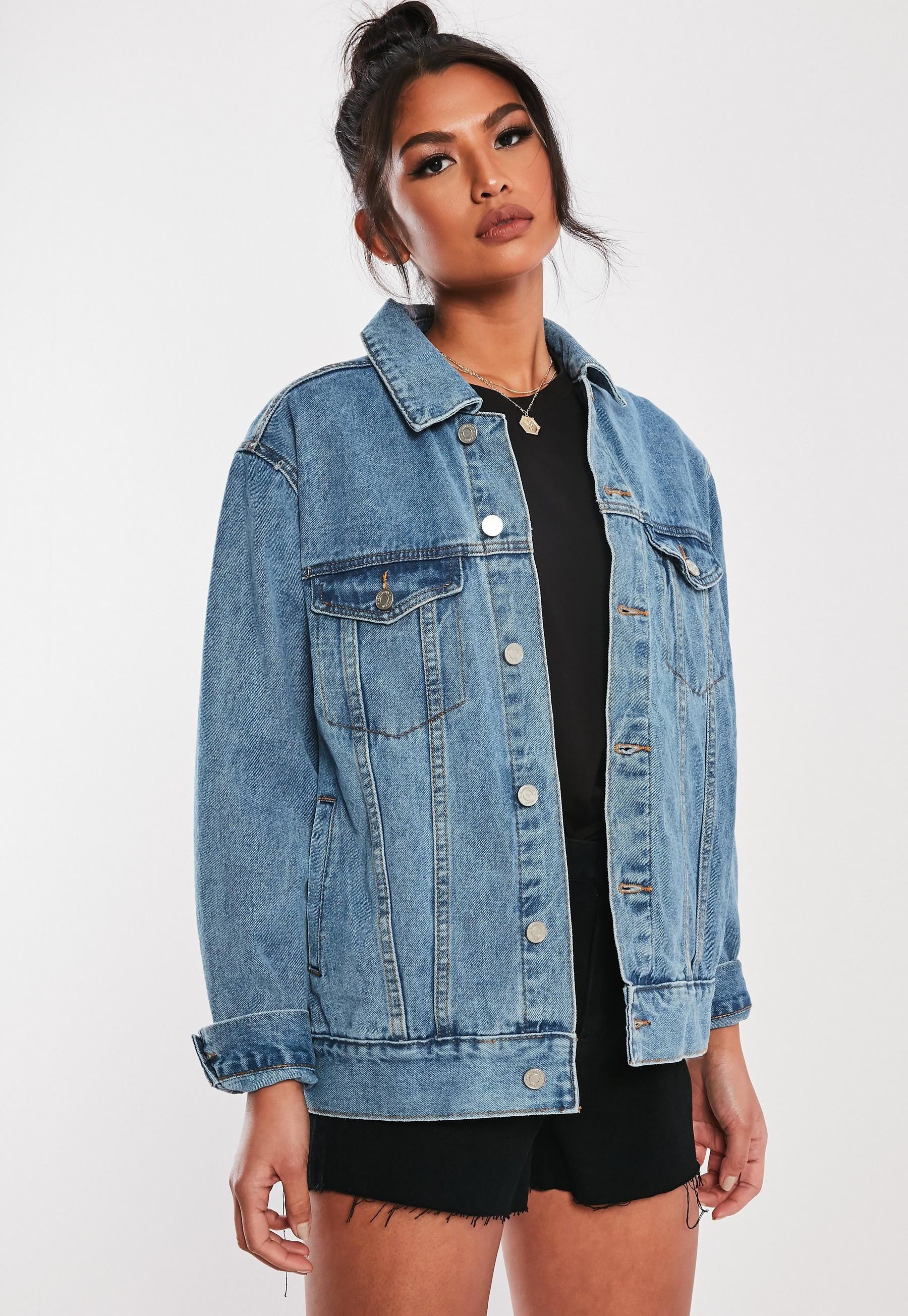 KOTTY Women Oversized Denim Jacket (Blue,Large)