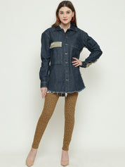 KOTTY Full Sleeve Washed, Printed Women Denim Jacket 
