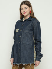 KOTTY Full Sleeve Washed, Printed Women Denim Jacket 
