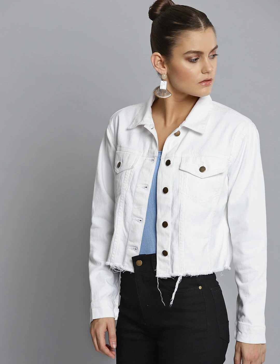 KOTTY White Solid Women Denim Jacket - KTTDENIMJACKET234L