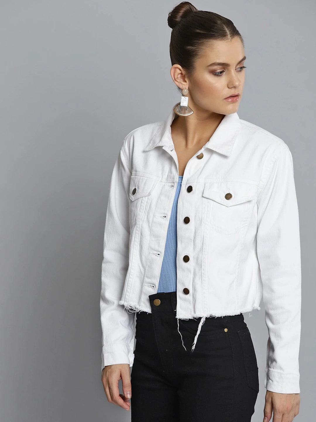 KOTTY White Solid Women Denim Jacket - KTTDENIMJACKET234L