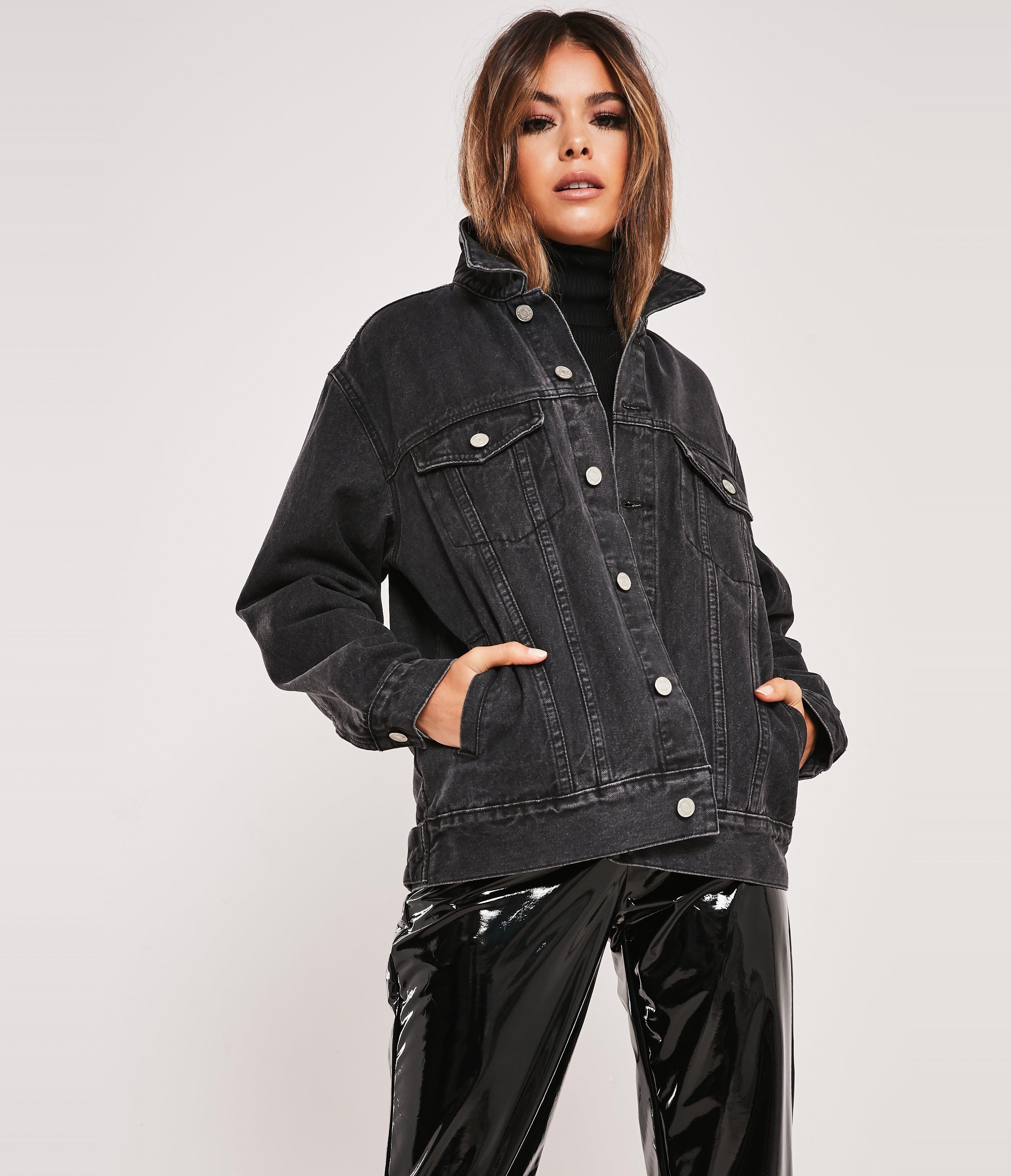 KOTTY Women Oversized Denim Jacket (Black,L)