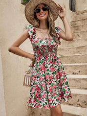 KOTTY Women's Round Neck Sleeveless Gathered A-Line Dress